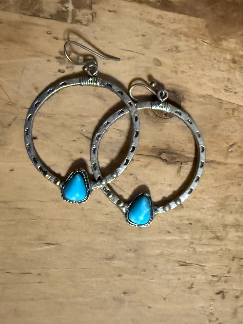 Silver Faux Turquoise Hoop Earrings